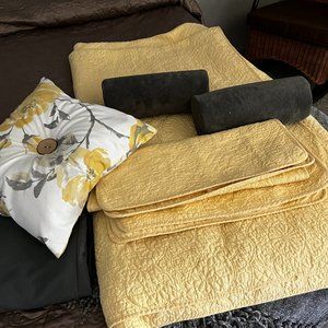 Matrelisse king bedspread, matching sham, bedskirt, boosters, square pillow